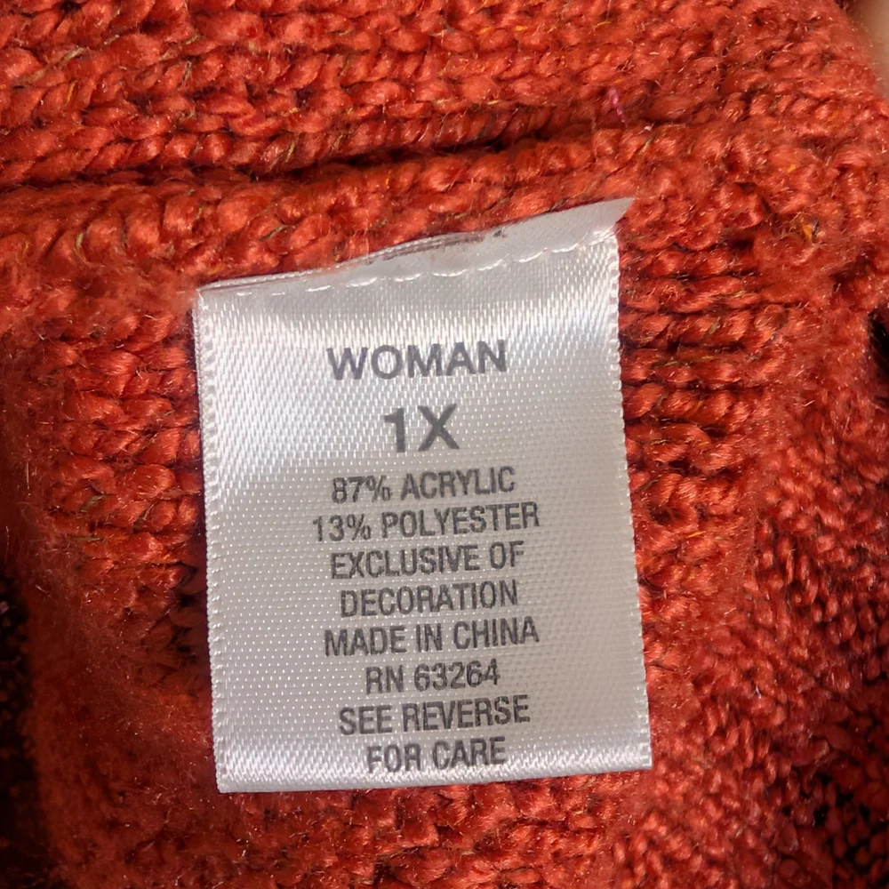 Dressbarn Women's Lightweight Rust Orange Scoop Neck Cable Sweater - Picture 4 of 4